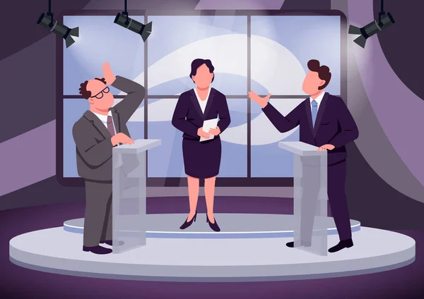 Television Debate Flat Color Vector Illustration Political Talk Show Host — Stock Vector