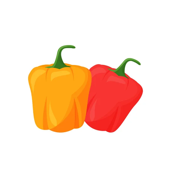 Dua Lonceng Paprika Gambar Vektor Kartun Merah Dan Kuning Sayuran - Stok Vektor