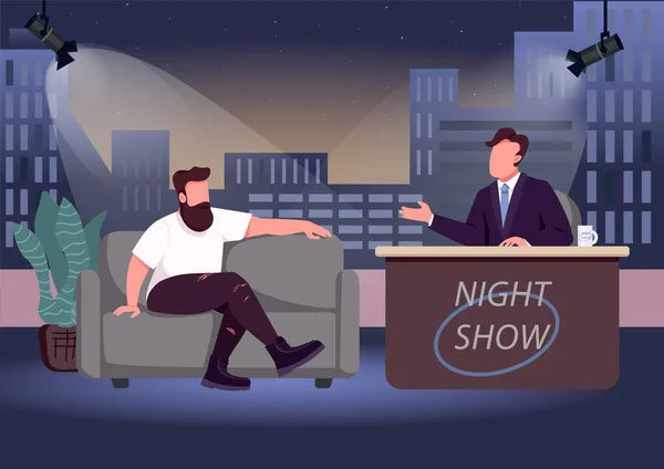 Wieczorne Talk Show Płaski Kolor Wektor Ilustracji Chat Show Gospodarz — Wektor stockowy