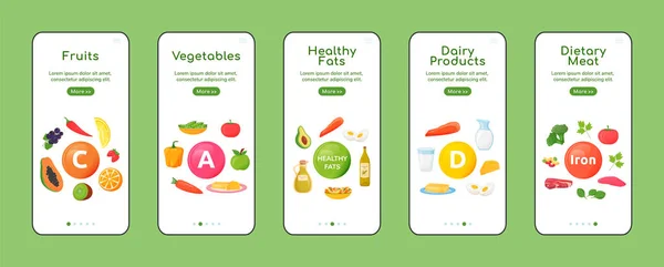 Vitamins Minerals Onboarding Mobile App Screen Flat Vector Template Healthy — Stock Vector