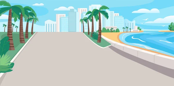 Lujo Balneario Boulevard Ilustración Vector Color Plano Calle Frente Mar — Vector de stock