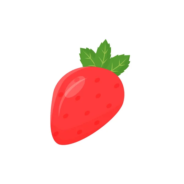 草莓卡通人物图解 成熟多汁的甜果食 色泽扁平 好的素食营养富含抗氧化剂 白色背景下分离的健康饮食产品 — 图库矢量图片