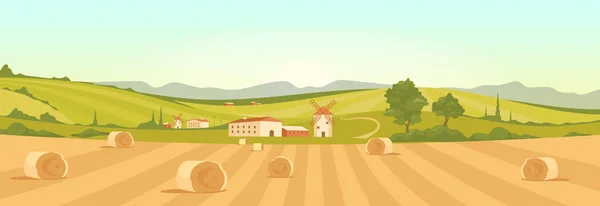 Granja Campo Ilustración Vector Color Plano Tierras Agrícolas Paisaje Dibujos — Archivo Imágenes Vectoriales