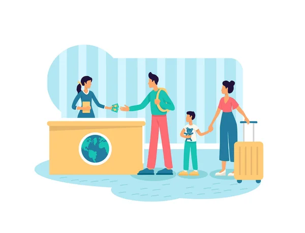 Demande Visa Touristique Bannière Web Vectorielle Affiche Parents Enfants Avec — Image vectorielle