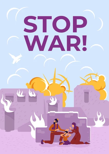 Pare Poster Guerra Modelo Vetorial Plana Conflito Militar Brochura Livreto —  Vetores de Stock