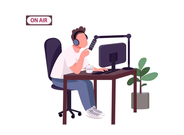 Online Podcast Host Flat Color Vector Faceless Character Caucasian Guy — Stock Vector