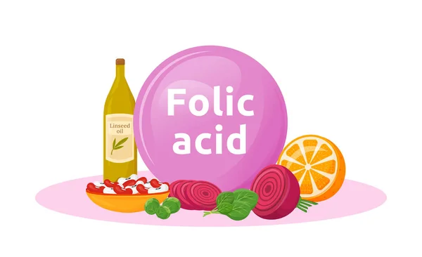 Prodotti Ricchi Acido Folico Fumetto Vettoriale Illustrazione Benefici Verdure Fagioli — Vettoriale Stock