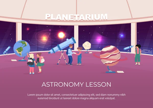 Astronomia Lição Poster Modelo Vetorial Plana Crianças Visitam Museu Sobre — Vetor de Stock