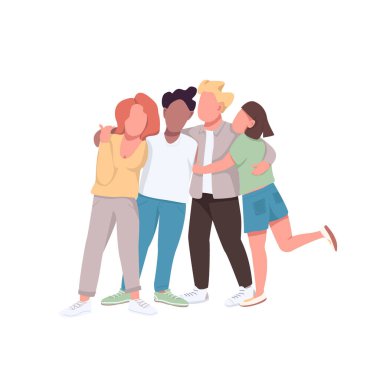 Topluluk düz renk vektörü yüzsüz karakterler. Yakın dostluk. Kadın ve erkek sarılır. Çok ırklı birlik web grafik tasarımı ve animasyonu için karikatür çizimi