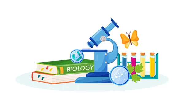 Biology Flat Concept Vector Illustration School Subject Lab Analysis Natural — Stock Vector