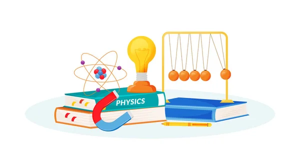 物理平面概念矢量图解 学校科目 自然科学隐喻 实用课 大学课程 学生课本和学校实验物品2D卡通物品 — 图库矢量图片