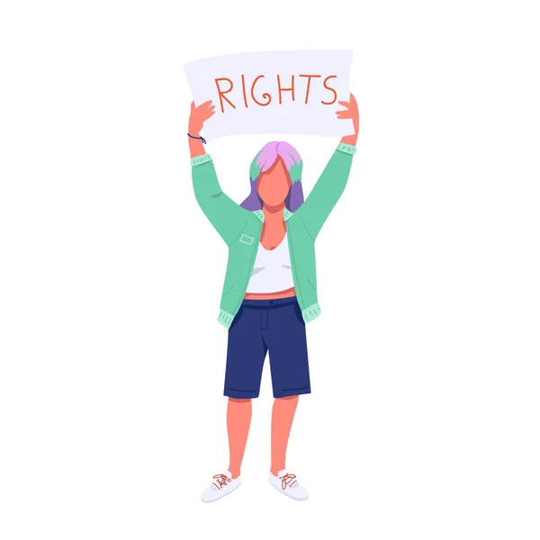 Female Protester Placard Flat Color Vector Faceless Character Women Rights — Stock Vector