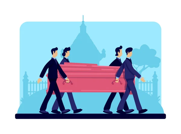 Coffin Dragers Vlakke Kleur Vector Illustratie Begrafenisstoet Begrafenis Ceremonie Rituele — Stockvector