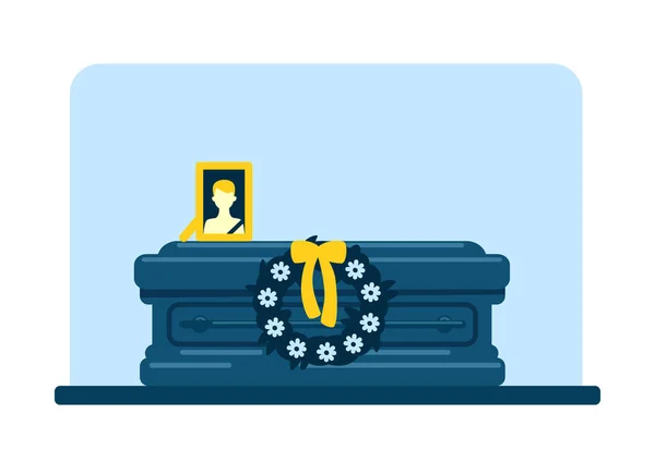 Dead Man Coffin Photo Flat Color Vector Illustration Funeral Tradition — Stock Vector