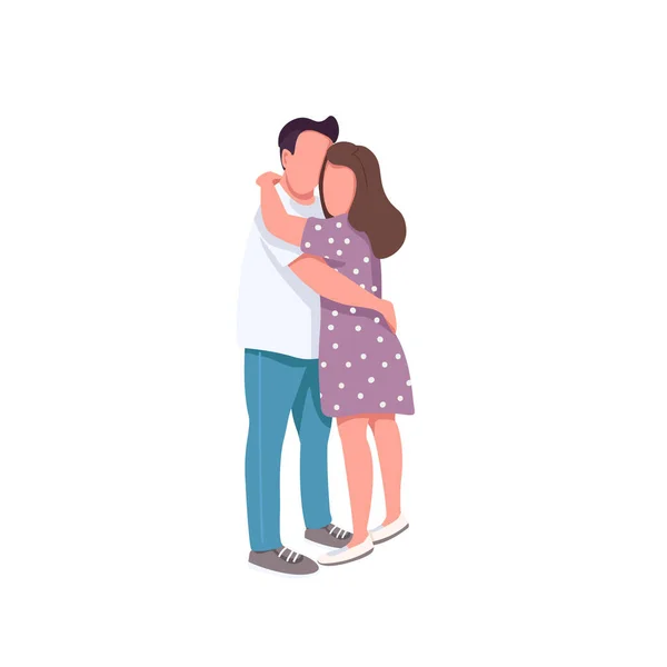 Affectionate Hug Flat Color Vector Faceless Characters Man Hold Woman — Stock Vector