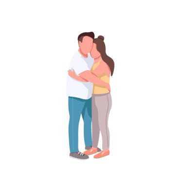 Erkek arkadaş ve kız arkadaş düz renk vektörü, yüzü olmayan karakterler. Sevgililer gününde romantik bir randevu. Mutlu heteroseksüel çift web grafik tasarımı ve animasyonu için izole edilmiş karikatür çizimi