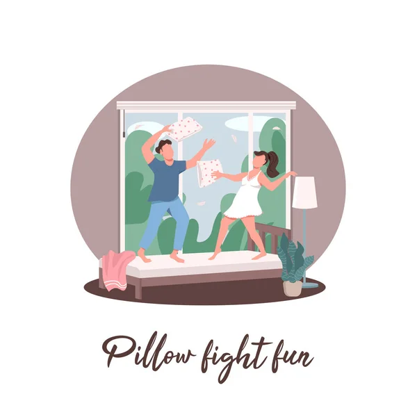 Couple Having Fun Social Media Post Mockup Pillow Fight Phrase — Stock Vector