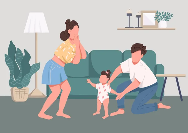 Família Momentos Felizes Ilustração Vetorial Cor Plana Cuidados Infantis Paternidade — Vetor de Stock