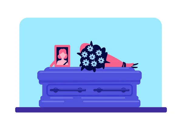Гроб Мертвой Девушки Фотография Плоского Цвета Векторной Иллюстрации Похоронная Традиция — стоковый вектор