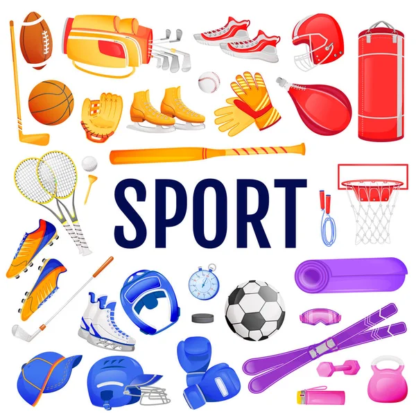 Sport Flat Color Vector Objects Set Colorful Gear Play Match — Stock Vector