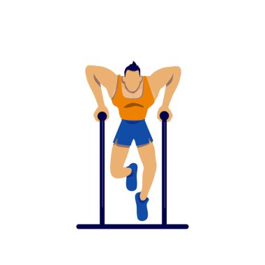 Barın düz renk vektörü olan yüzü olmayan bir sporcu. Sporcu barfiks çekiyor. Kaslı adam egzersiz yapıyor. Web grafik tasarımı ve animasyonu için fiziksel refah izole edilmiş karikatür çizimi