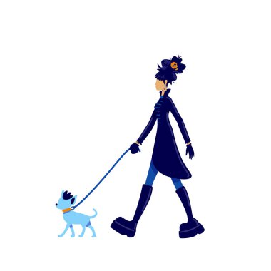 Siyah düz renk vektör yüzsüz karakterli gotik kız. Gotik kıyafetli bir kadın. Kostüm giymiş bir kadın. Gotik alt kültür web grafik tasarımı ve animasyonu için izole edilmiş karikatür çizimi