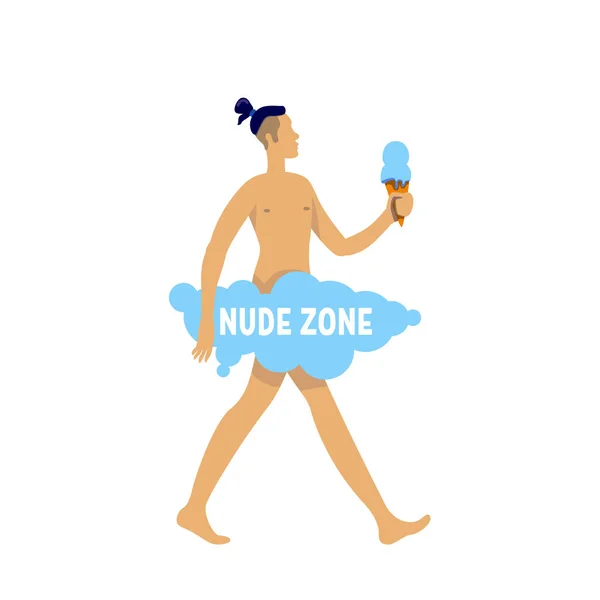 Nudist Flat Color Vector Faceless Character Naked Man Walk Naturist — Stock Vector