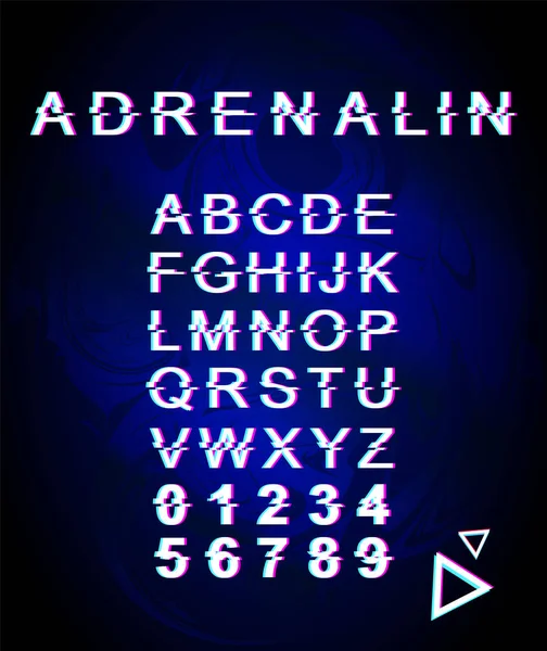 Modèle Police Glitch Adrénaline Alphabet Vectoriel Style Futuriste Rétro Sur — Image vectorielle