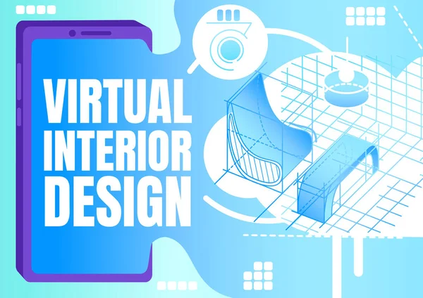 Virtual Interior Design Banner Flat Vector Template Brochure Poster Concept — Stock Vector
