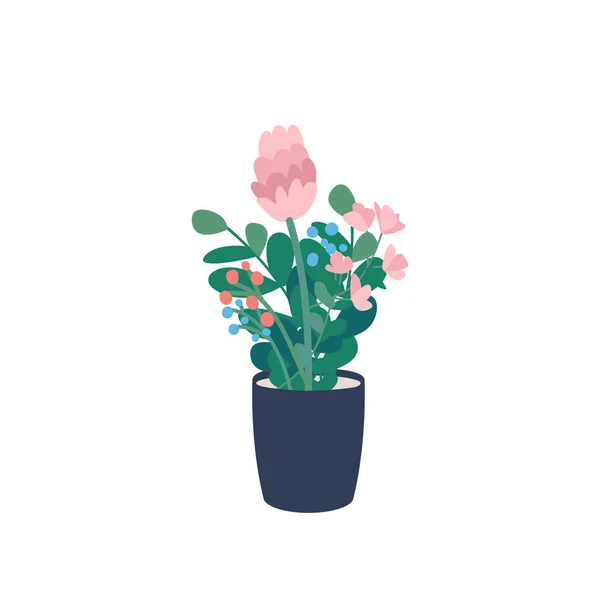 Exotic Flower Cartoon Vector Illustration Stem Leaves Flowerpot Foliage Container — Stock Vector
