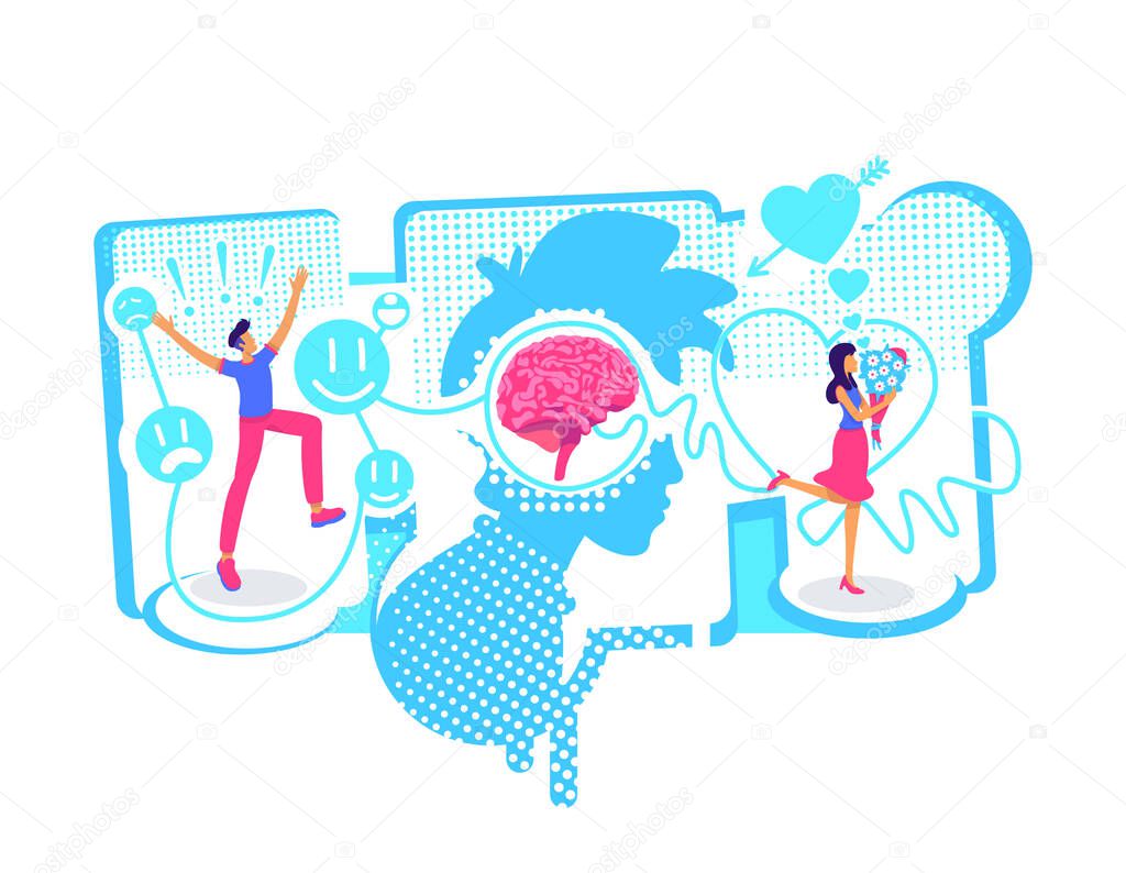 Emotional dysregulation flat concept vector illustration. Boy fall in love with girl 2D cartoon characters for web design. Emotional responses that poorly modulated creative idea