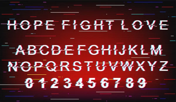 Hope Fight Love Glitch Font Template Alphabet Vectoriel Style Futuriste — Image vectorielle