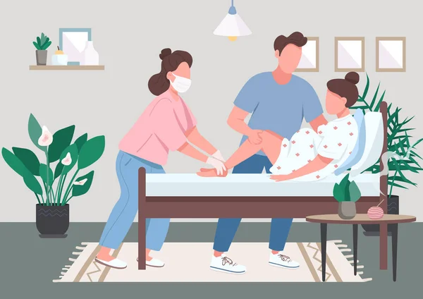 Επαγγελματική Midwifery Επίπεδη Έγχρωμη Διανυσματική Απεικόνιση Εναλλακτική Γέννηση Στο Σπίτι — Διανυσματικό Αρχείο