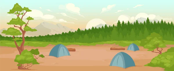 Camping Platt Färg Vektor Illustration Rekreation Naturen Sommar Aktiv Fritid — Stock vektor