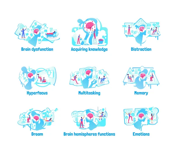 Mindset Verwerkt Platte Concept Vector Illustratie Set Hersencapaciteit Van Procesgegevens — Stockvector