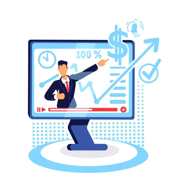 Tutorial Marketing Online Ilustração Vetorial Conceito Plano Assista Oficina Computador — Vetor de Stock