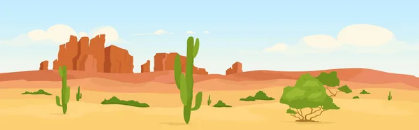 Δυτική Ξηρή Έρημος Κατά Την Ημέρα Επίπεδη Έγχρωμη Διανυσματική Απεικόνιση — Διανυσματικό Αρχείο