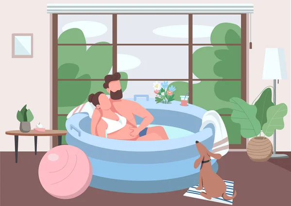 Ilustración Vectorial Plana Clase Lamaze Mujer Embarazada Sentarse Agua Tibia — Vector de stock