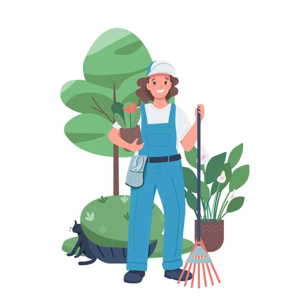 Mujer Paisajista Plana Vector Color Personaje Detallado Mujer Trabajando Jardín — Archivo Imágenes Vectoriales