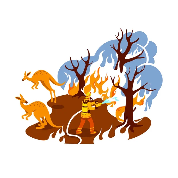 Guardar Bosque Llamas Banner Web Vector Cartel Fuego Selva Bombero — Vector de stock