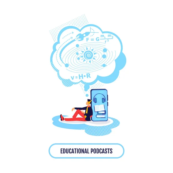 Ebook Science Class Flat Concept Vector Illustration Frase Podcast Educativo — Vector de stock