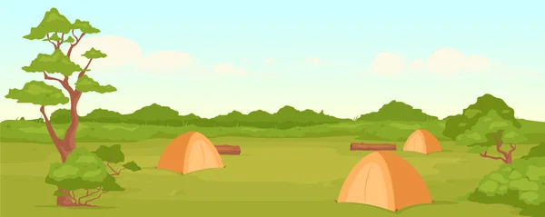 Camping Platt Färg Vektor Illustration Rekreation Naturen Sommar Aktiv Fritid — Stock vektor