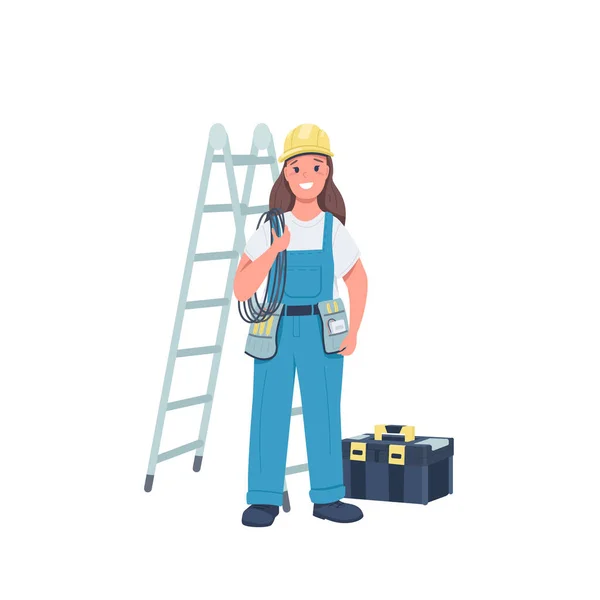 Mulher Eletricista Vetor Cor Plana Personagem Detalhado Igualdade Género Mulher — Vetor de Stock