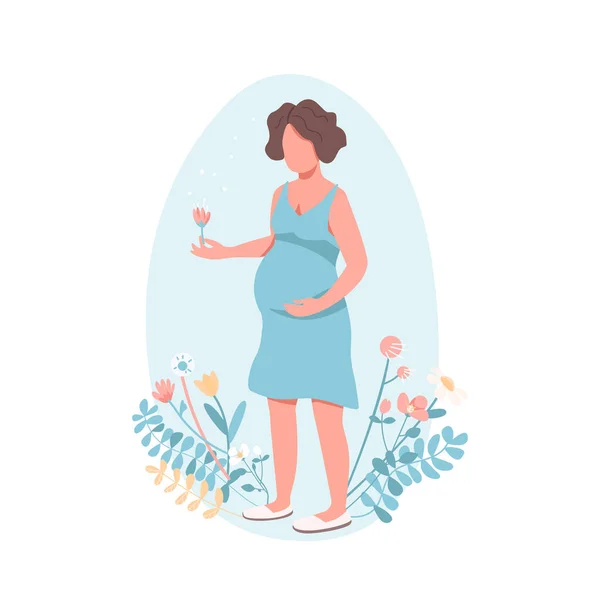 快乐怀孕的女人扁平的颜色矢量无脸的性格 女孩怀孕了肚子饿的女人用于网页平面设计和动画的产妇孤立卡通画 — 图库矢量图片