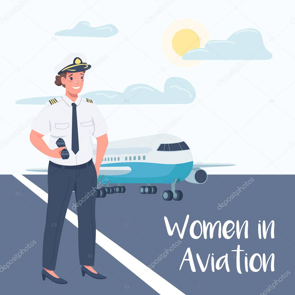 Download Female Airplane Pilot Social Media Post Mockup Women In Aviation Phrase Web Banner Design Template Booster Content Layout With Inscription Poster Print Ads And Flat Illustration Premium Vector In Adobe Illustrator PSD Mockup Templates