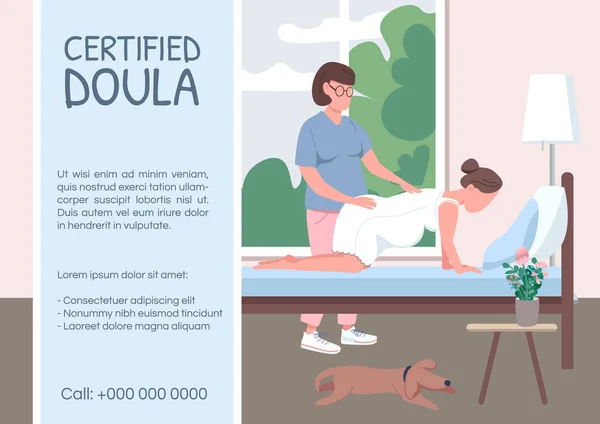 Certifierad Doula Affisch Platt Vektor Mall Förlossningsvård Hjälp Med Förlossningen — Stock vektor