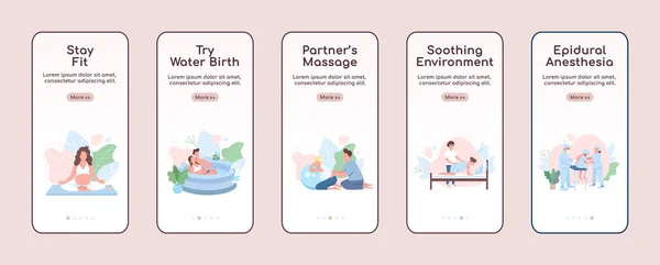 Alternatieve Bevalling Onboarding Mobiele App Scherm Platte Vector Template Prenatale — Stockvector