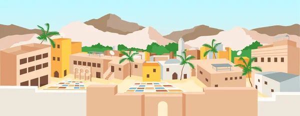 Illustrazione Vettoriale Colori Piatto Della Medina Tunisina Tunisia Città Vecchia — Vettoriale Stock