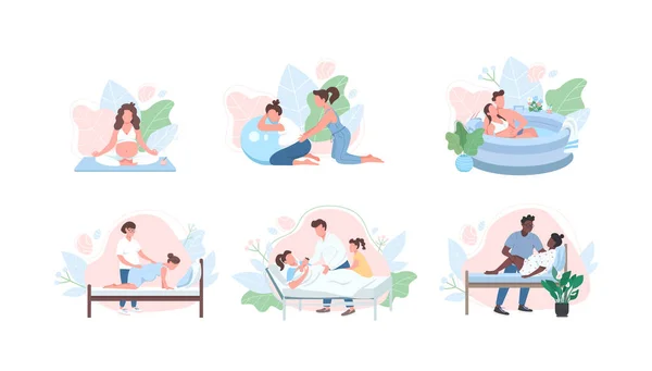 Cuidado Prenatal Plana Vector Color Sin Rostro Conjunto Caracteres Yoga — Vector de stock