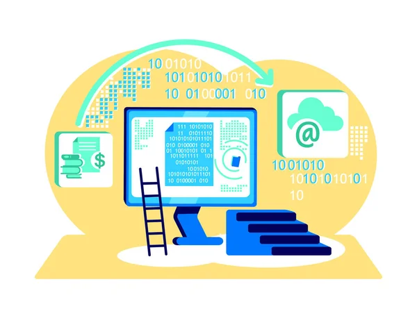 Processamento Código Binário Ilustração Vetorial Conceito Plano Tecnologia Informação Armazenamento — Vetor de Stock